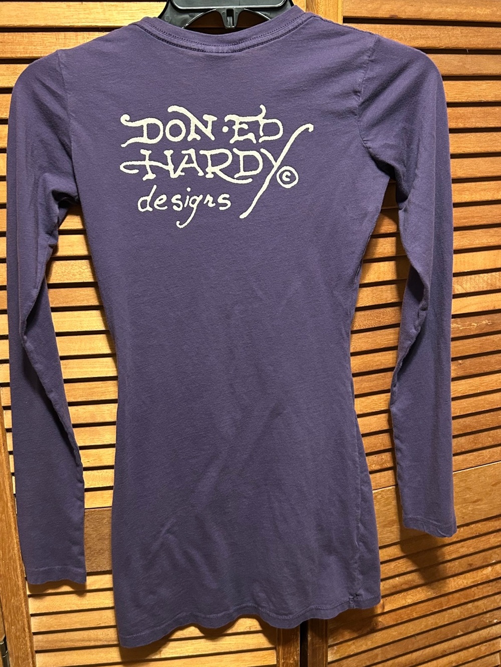 Ed Hardy Purple Long Sleeve Tunic Dress with Blue & Green Lotus Graphic - Picture 2 of 16